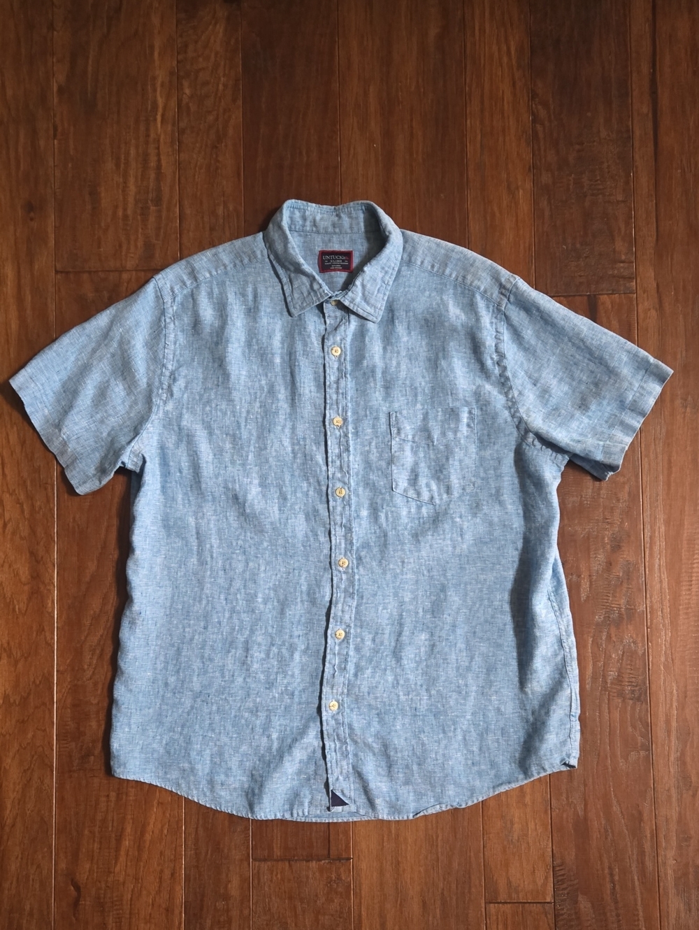 UNTUCKit Cameron Men's Light Blue Linen Slim Fit Short-Sleeve Button-Down Shirt